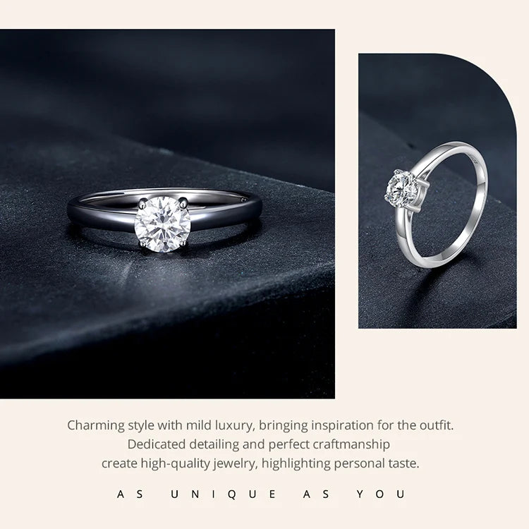 0.6 Carat Round Moissanite Engagement Ring – D Color VVS1 Stone on 925 Sterling Silver Prong Setting for Women