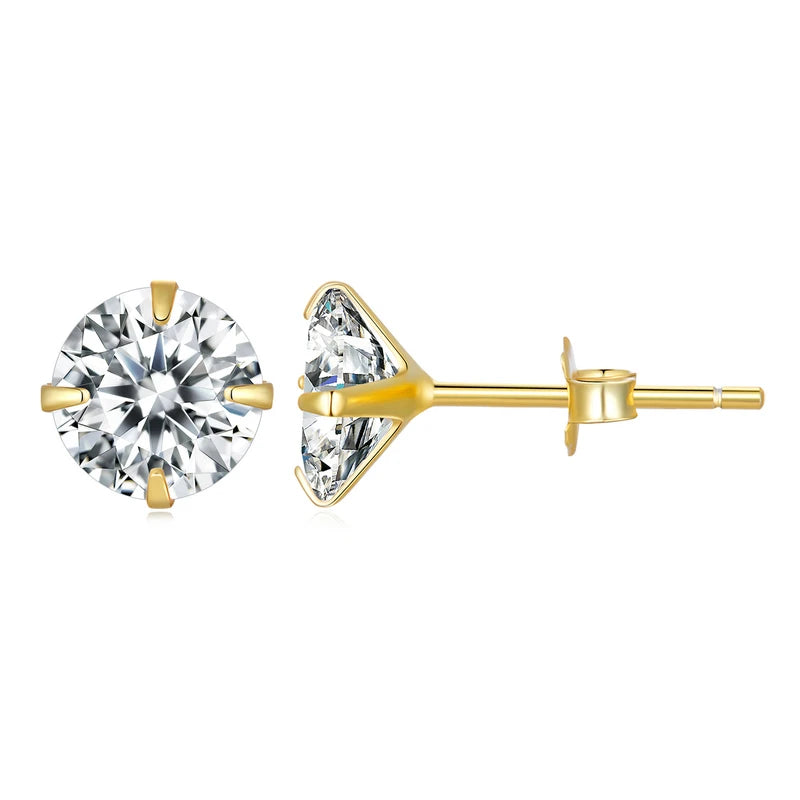 Sterling Silver CZ Stud Earrings – Round Platinum-Plated Hypoallergenic Zirconia in Multiple Sizes (4mm–7mm)