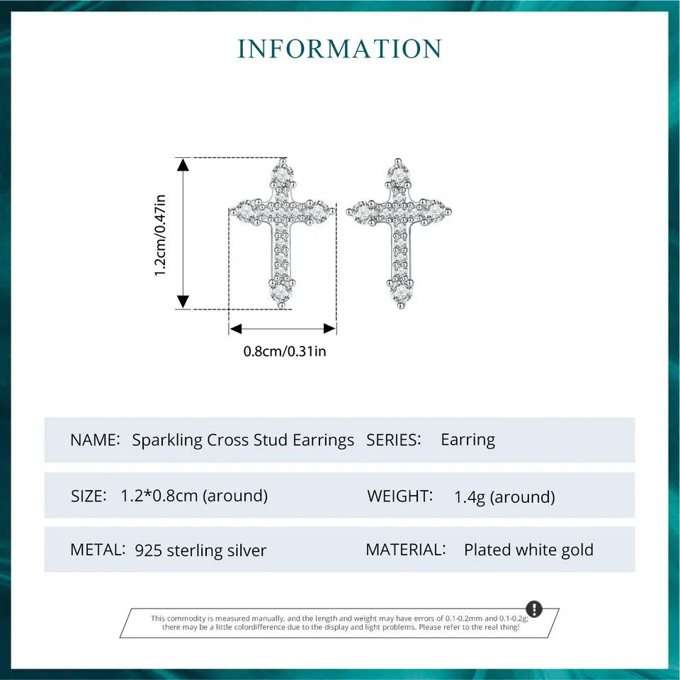 925 Sterling Silver Platinum-Plated Cross Stud Earrings – Hypoallergenic CZ Faith Jewelry for Women