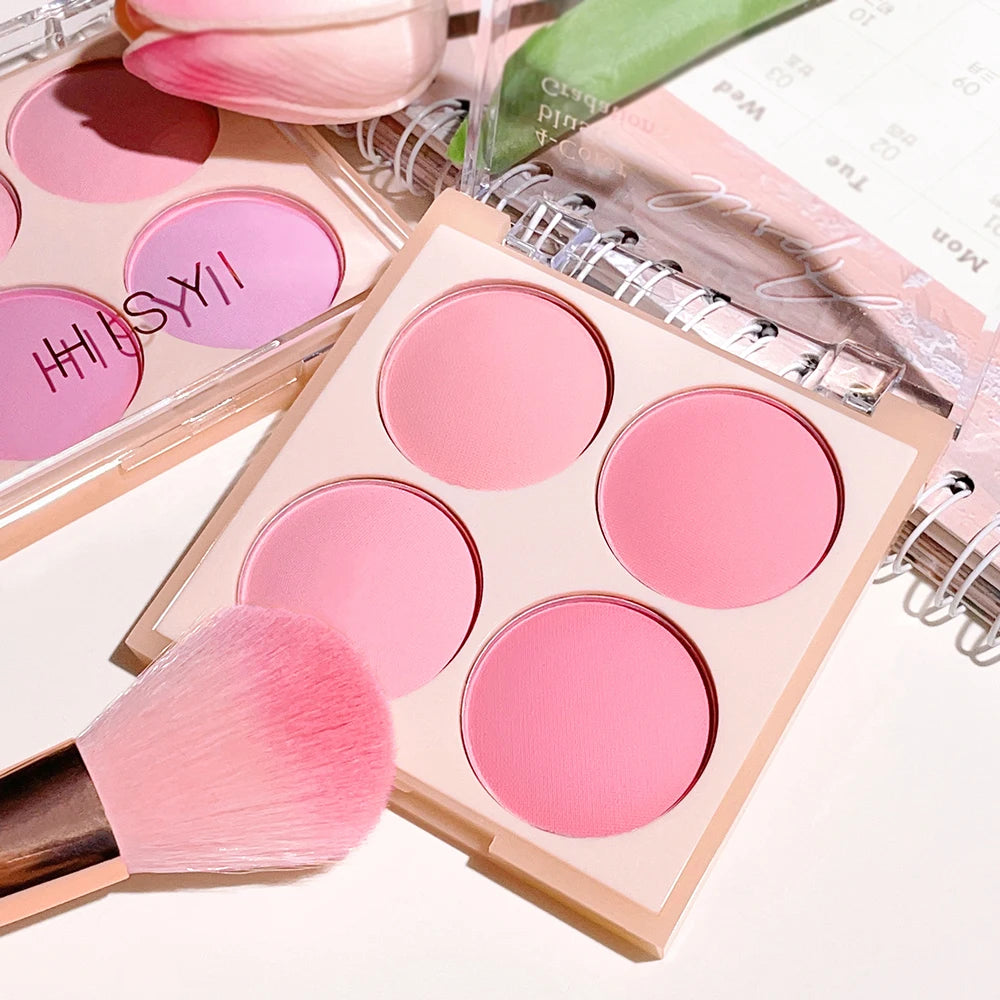4-Color Matte Blush Palette – Soft Peach, Pink & Coral Tones for Natural 3D Korean-Style Look