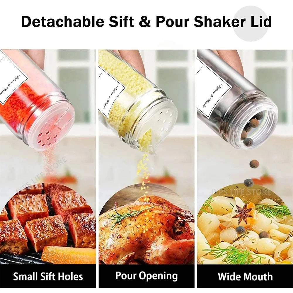 12-Piece Glass Spice Jar Set with Bamboo Lids – Includes Minimalist Labels, Stickers & Collapsible Funnel for Organized Kitchen Storage