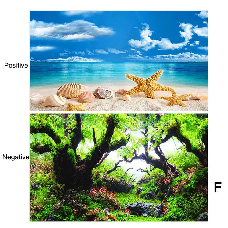 3D Aquarium Background Sticker – Double-Sided Fish Tank Landscape Poster – Ocean Plant Aquascape Waterproof Wallpaper Décor