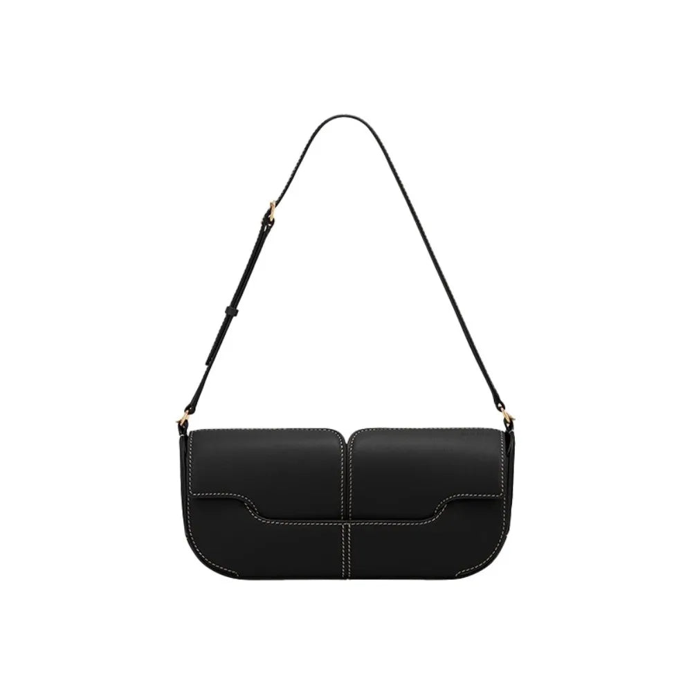 Women's Smooth Cowhide Leather Tote Shoulder Bag – Elegant Underarm Baguette Purse