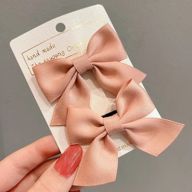 2Pcs Satin/Mesh Bow Hairpins for Dogs – Cute Fabric Hair Clips for Teddy, Poodle, and Small Pet Grooming Accessories
