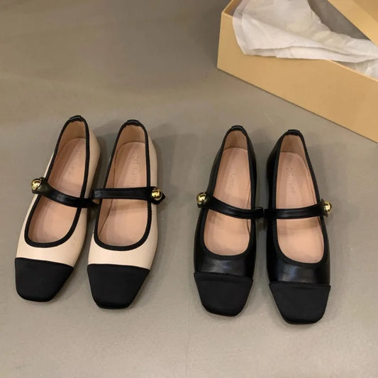 Square Toe Soft Sole Mary Jane Flats – Versatile French Style Casual Shoes for Women