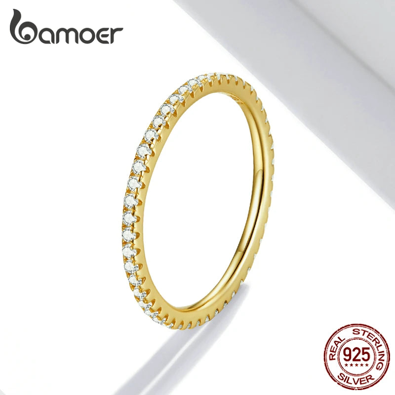 Simple Gold-Plated CZ Stone Ring in 925 Sterling Silver – Elegant Dazzling Band for Women