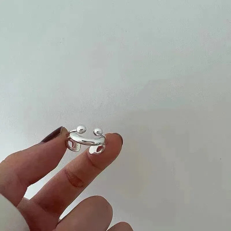 925 Sterling Silver Playful Smiling Face Ball Cocktail Ring for Women – Adjustable Statement Jewelry for Birthday, Party, or Everyday Style