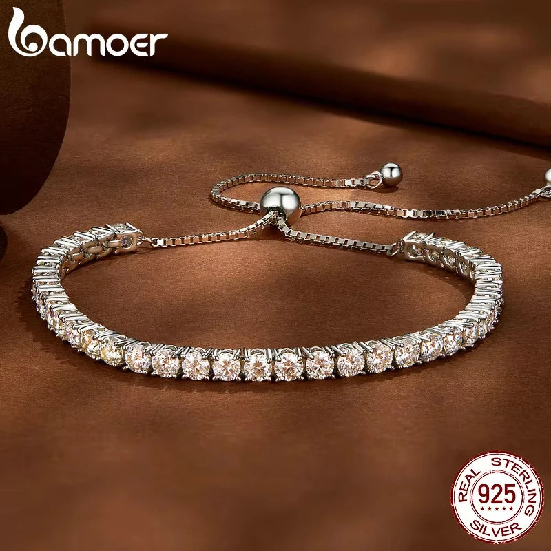Sparkling Moissanite Tennis Bracelet – Adjustable 925 Sterling Silver Strand Bracelet for Women, Ideal Gift for Engagement or Anniversary