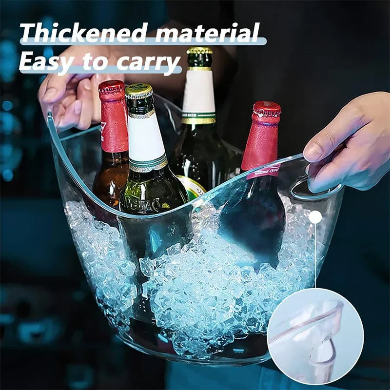 4L Clear Double Handle Ice Bucket with Scoop – Lighting Party Ice Holder for Beer, Cocktails, and Champagne