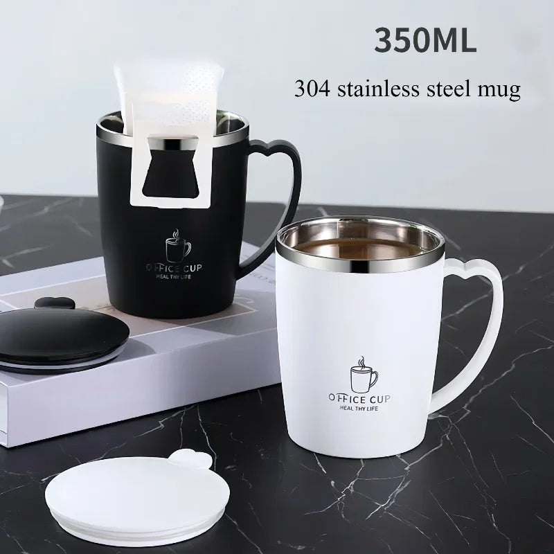 350ml Double-Walled Stainless Steel Vacuum Mug – Portable Insulated Coffee Cup with Handle and Lid for Outdoor Travel