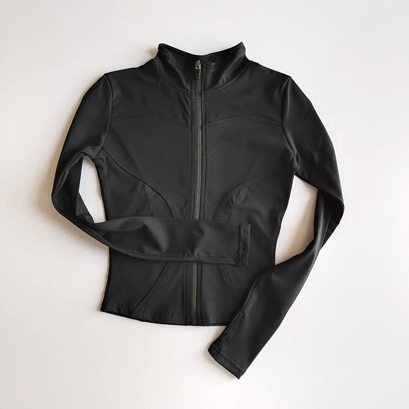 Women's Quick-Dry Zip-Up Slim Fit Yoga Jacket – Long Sleeve Stand Collar Outdoor Fitness Top