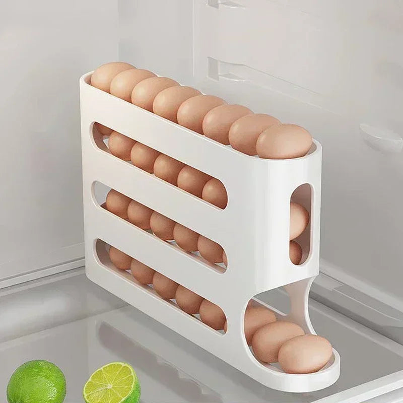 4-Layer Sliding Egg Storage Box – Ladder Style Automatic Egg Rolling Container for Refrigerator Door