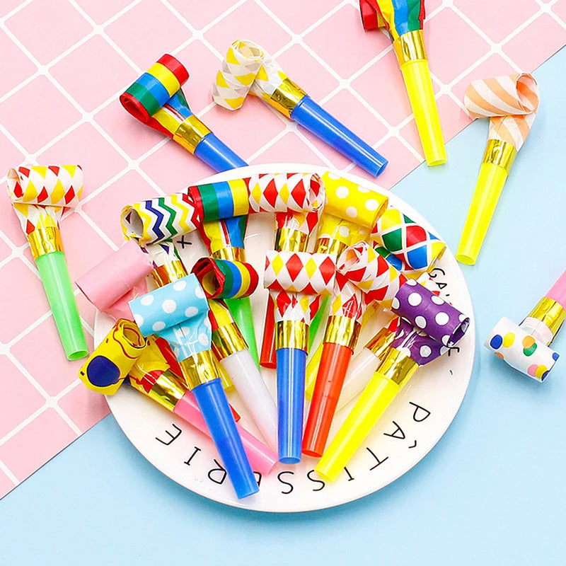 20/40pcs Colorful Party Blowout Horns – Striped Plastic Noise Makers for Kids’ Birthday Parties, Holidays, and Celebrations