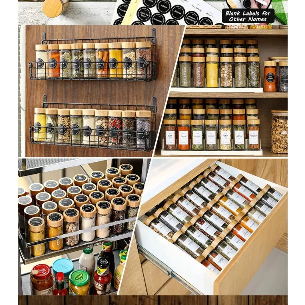 12-Piece Glass Spice Jar Set with Bamboo Lids – Includes Minimalist Labels, Stickers & Collapsible Funnel for Organized Kitchen Storage