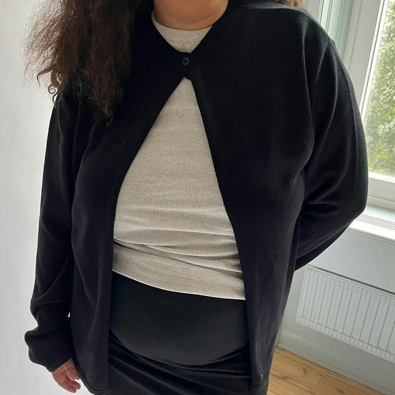 Women's Y2K Slim Fit Knitted Cardigan – One Button O-Neck Long Sleeve Pullover Sweater for Autumn and Winter Vintage Style