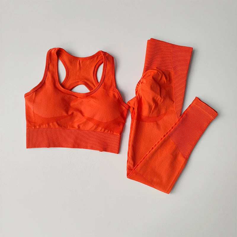 2-Piece Seamless Sports Bra and Leggings Set – Shockproof Yoga and Running Fitness Suit