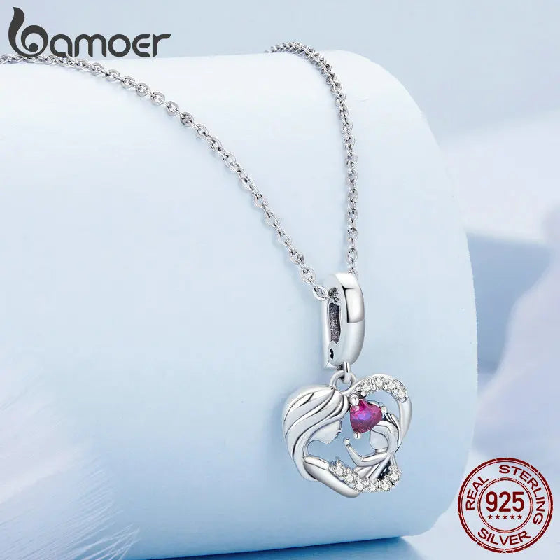 925 Sterling Silver Mother and Child Embrace Charm – Family Pendant for DIY Bracelets