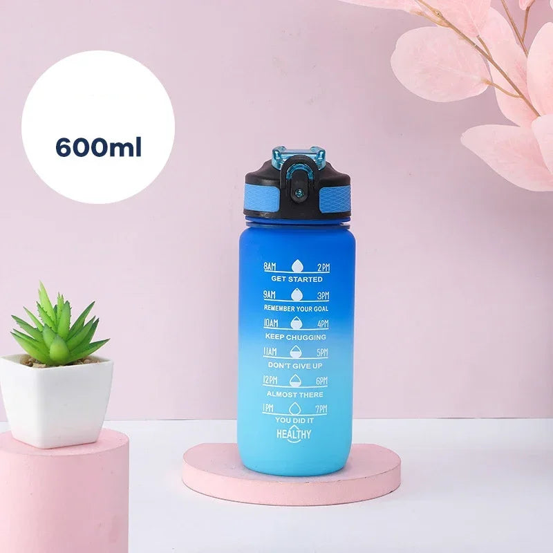 600ML Motivational Water Bottle – Colorful Time Marker Sports Bottle with Straw for Adults, Reusable BPA-Free Plastic