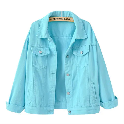 Women's Pure Color Denim Jacket – Lapel Collar Single-Breasted Short Coat with Pockets