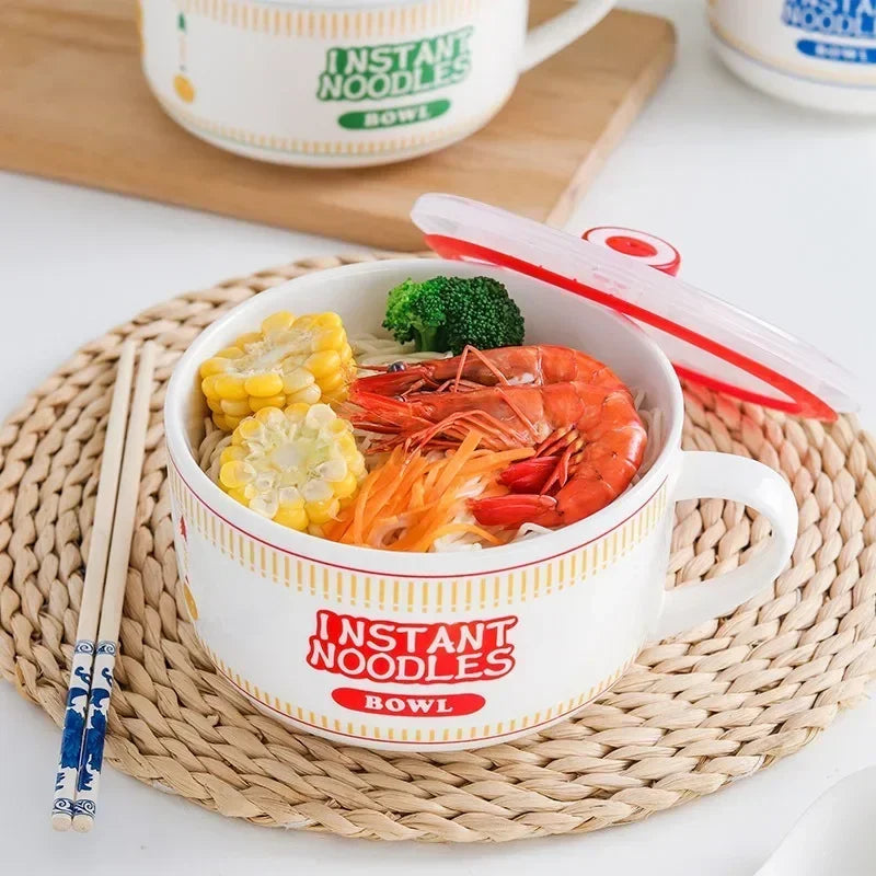 800/1100ml Korean-Style Ceramic Ramen Bowl – Microwave-Safe Leakproof Bowl for Noodles, Soup, Salad & More