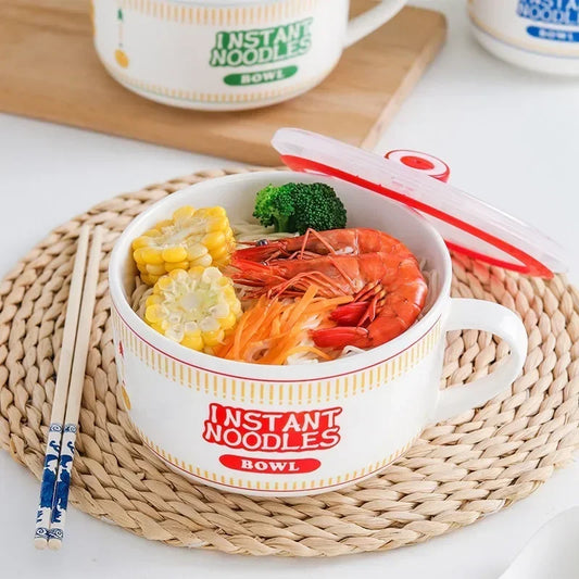 800/1100ml Korean-Style Ceramic Ramen Bowl – Microwave-Safe Leakproof Bowl for Noodles, Soup, Salad & More
