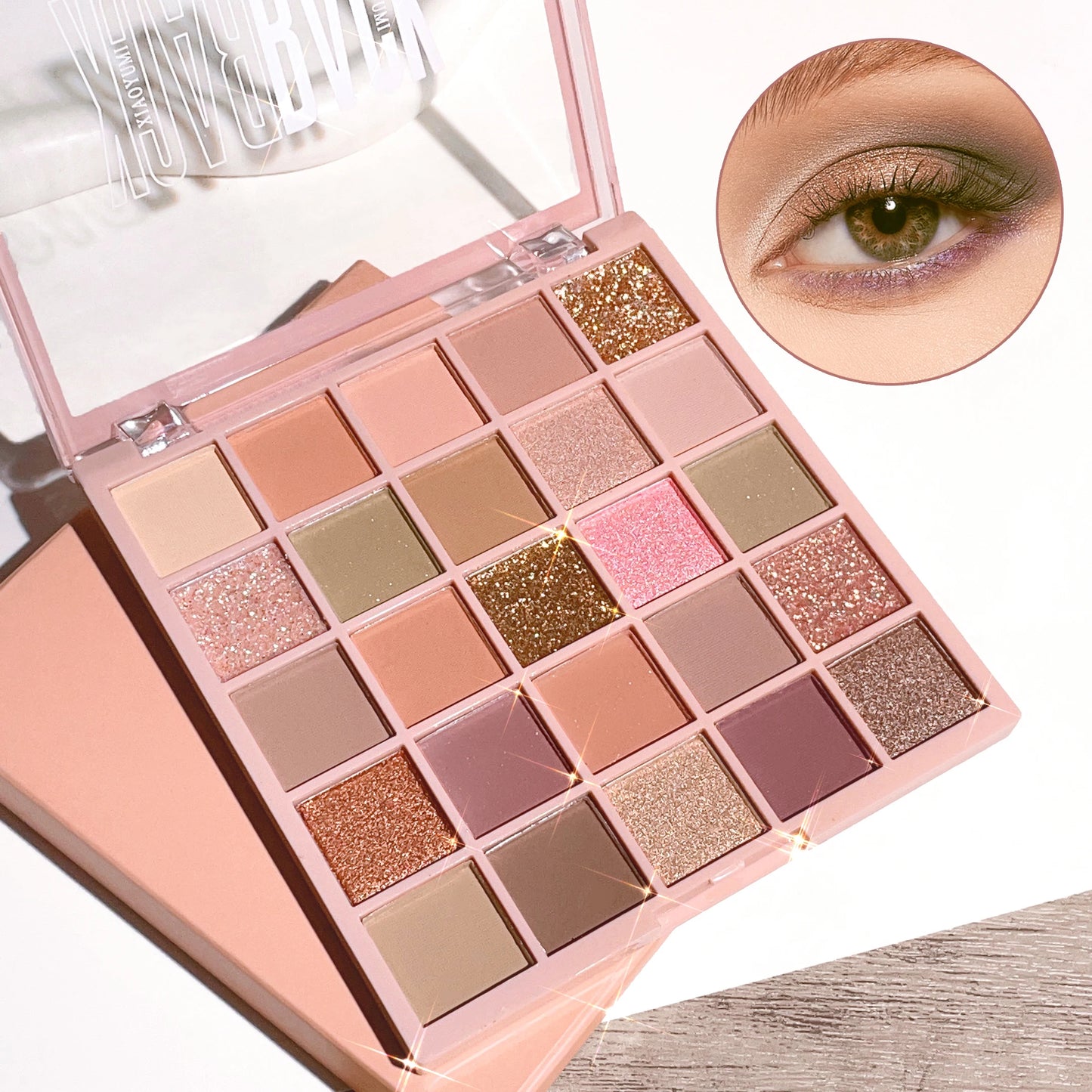 25-Color High Gloss Eyeshadow Palette – Cement Grey, Rose Brown, Matte & Glitter Finishes for Daily Makeup