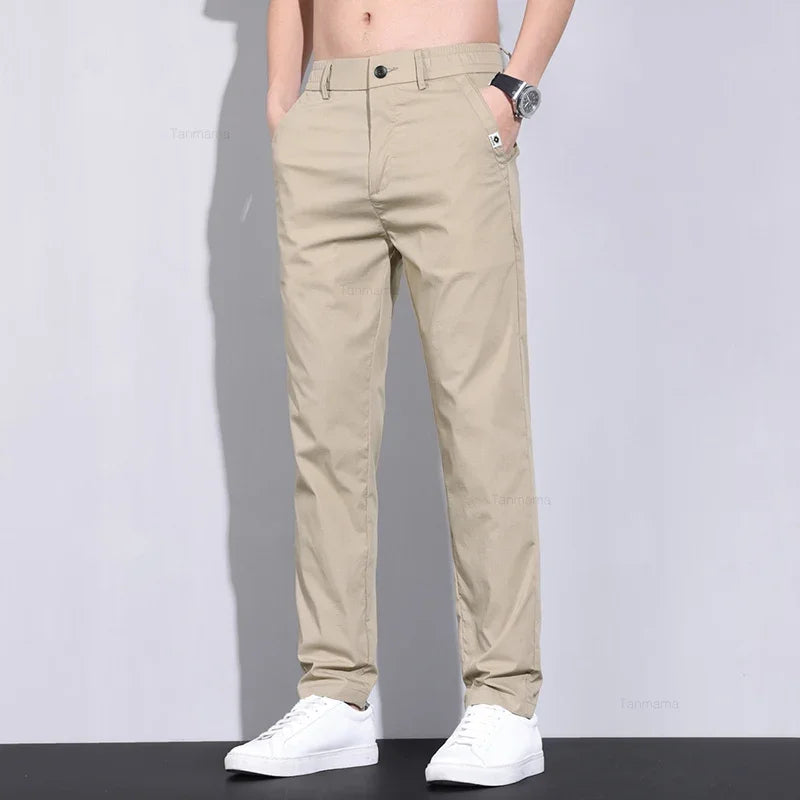 Ultra-Thin Ice Silk Men's Summer Business Pants – Slim Fit Stretch Straight Trousers with Pockets