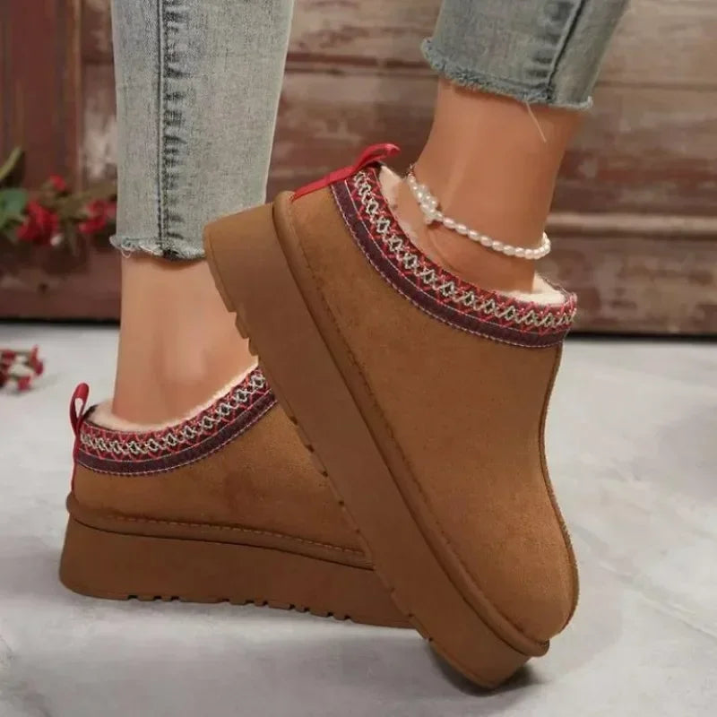 Chelsea Style Women's Snow Boots – Faux Suede Ankle Platform Winter Flats with Plush Lining