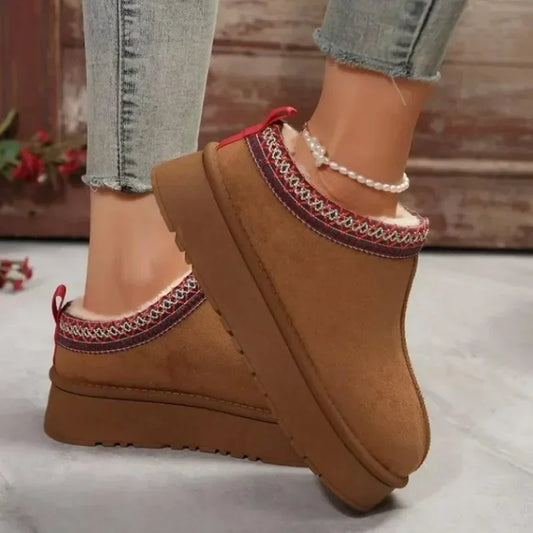 Chelsea Style Women's Snow Boots – Faux Suede Ankle Platform Winter Flats with Plush Lining