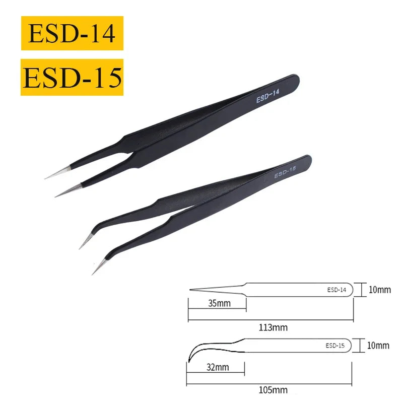 2/6PCS Anti-Static Precision Tweezers Set – Stainless Steel ESD Tweezers for Electronics, Soldering, Crafting, and Jewelry Repair
