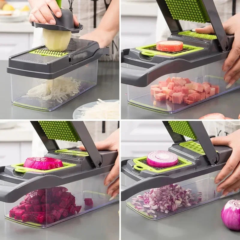 14/16-in-1 Multifunctional Vegetable Chopper and Slicer – Food Dicer, Grater, Cutter with Handle for Easy Prep, Kitchen Tool Set