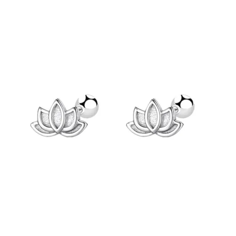 925 Sterling Silver Lotus Flower Stud Earrings – Elegant Small Floral Earrings for Women