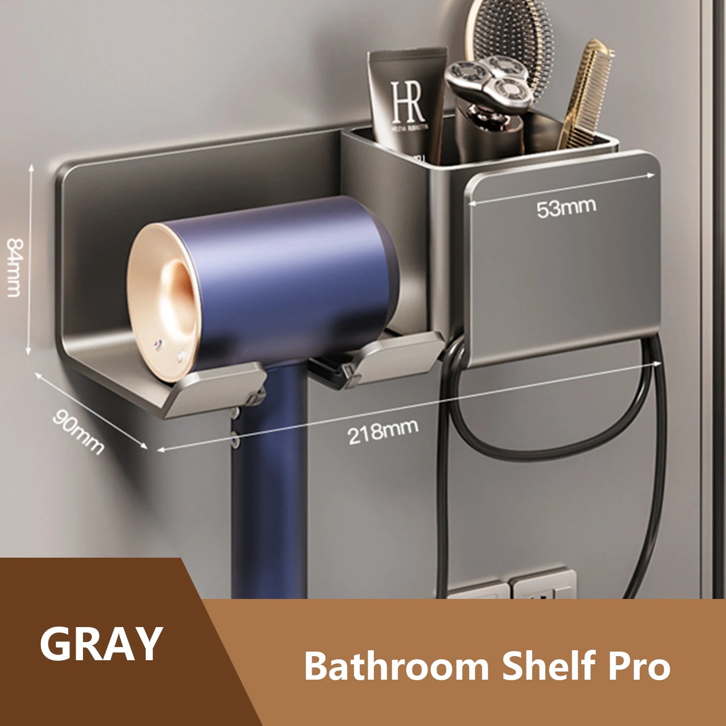 Wall Mounted Hair Dryer Organizer – Dual-Tier Bathroom Shelf