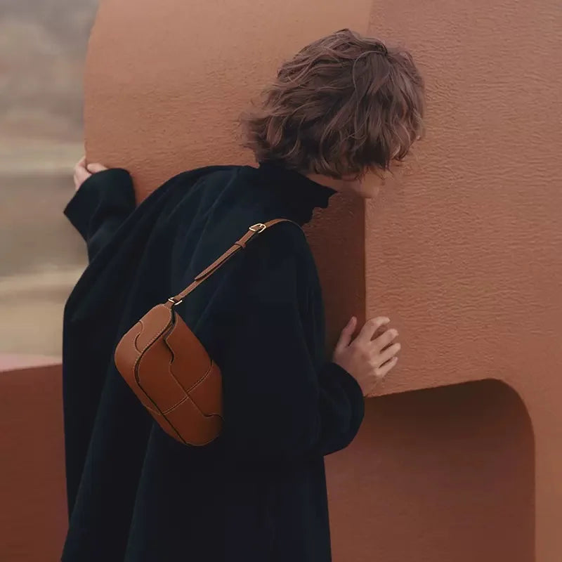 Women's Split Leather Underarm Shoulder Bag – Luxury Minimalist Baguette Tote Purse