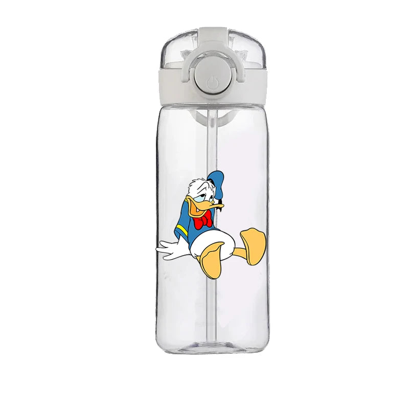 400ml Cartoon Straw Water Cup for Kids – Drop-Resistant Portable Drinking Bottle with Lid and Handle, Donald Duck Design for School or Gifts