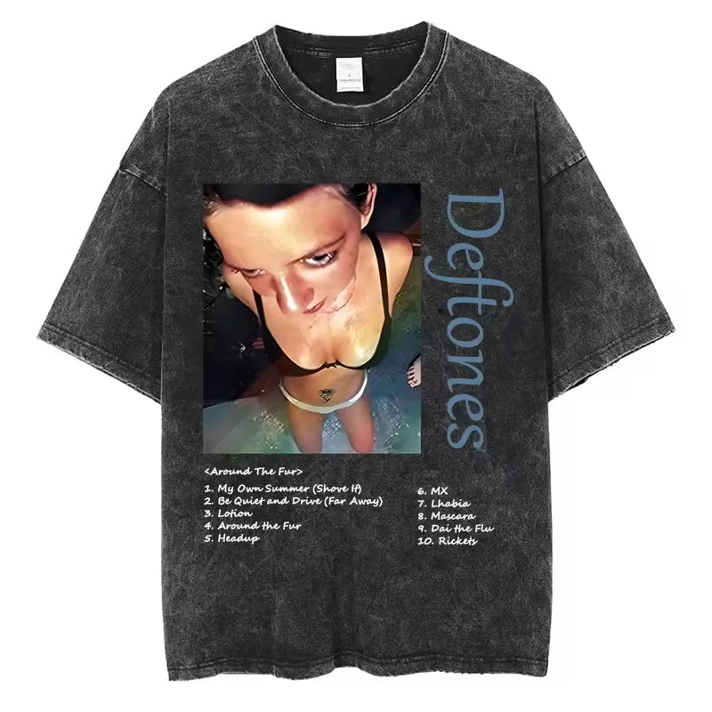 Vintage Deftones Graphic T-Shirt – Washed Cotton Hip-Hop Streetwear for Men and Women