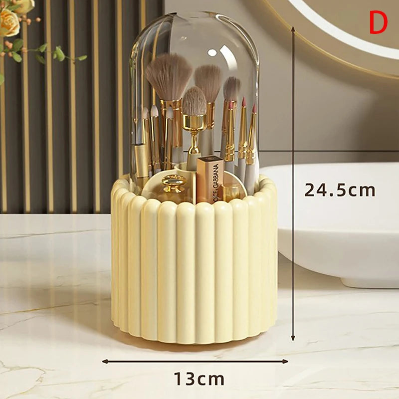 360° Rotating Makeup Brush Holder with Lid – Dustproof Lipstick & Cosmetic Organizer Storage Box