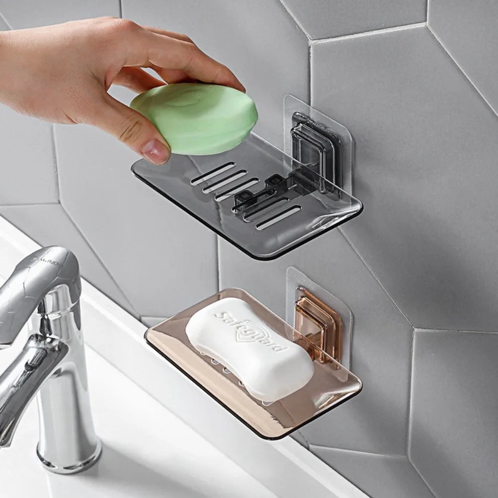 Wall-Mounted Double-Layer Soap Rack – No Drilling, Self-Adhesive Bathroom Sponge Holder & Soap Dishhome