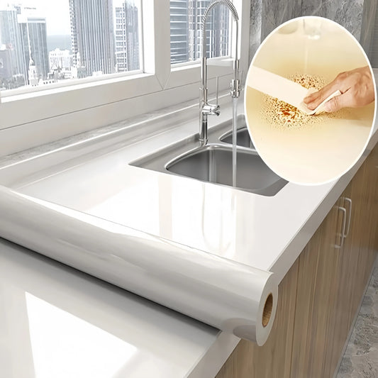 White Waterproof Self-Adhesive PVC Wallpaper – High-Temperature Resistant Wall Sticker for Home Kitchen Decor