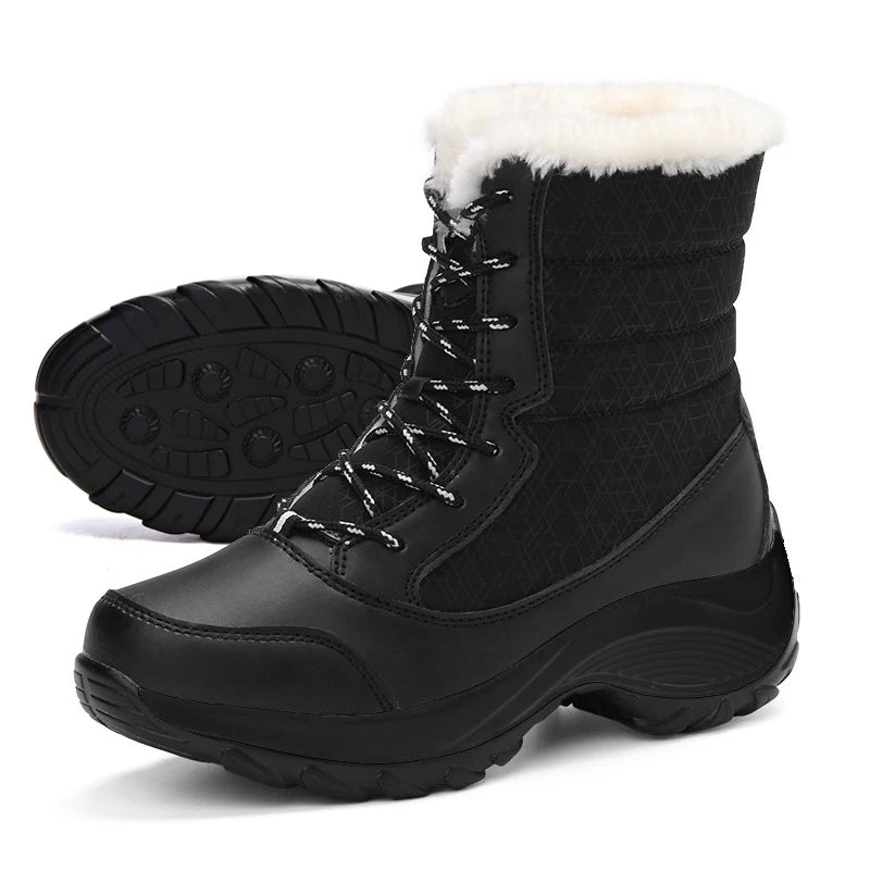 Women's Platform Winter Snow Boots – Warm Plush Fur Lining, Non-Slip Wedge Ankle Boots for Cold Weather