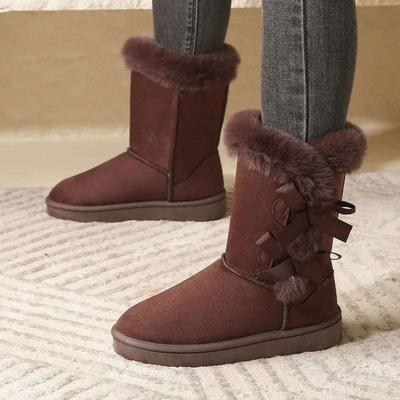 Classic Winter Mid-Calf Snow Boots for Women – Thick Plush Lining, Non-Slip Sole, and Retro Button Detail