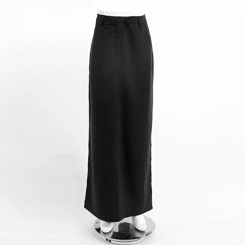 Women's Vintage High Waist Split Long Skirt – Casual Cotton Blend Buttoned Maxi for Spring and Summer