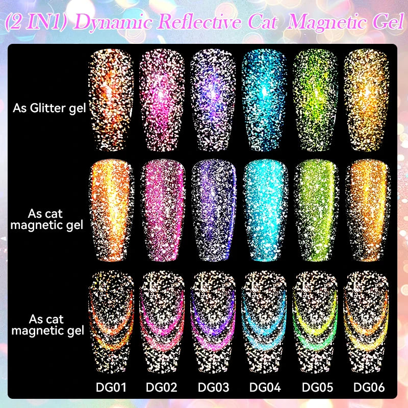 7ml Dynamic Reflective Cat Eye Magnetic Gel – Glitter Soak-Off Nail Polish with 3D Magnet Effect