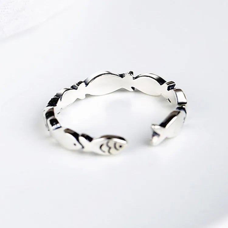 925 Sterling Silver Adjustable Fish Design Ring – Trendy Cocktail Jewelry for Women
