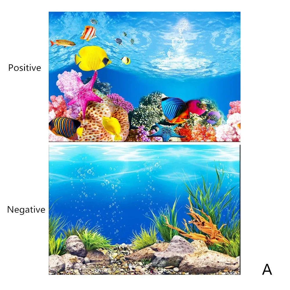 3D Aquarium Background Sticker – Double-Sided Fish Tank Landscape Poster – Ocean Plant Aquascape Waterproof Wallpaper Décor