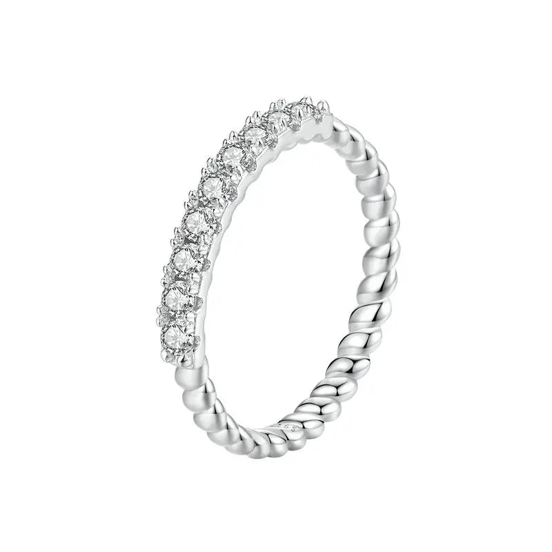 Textured Moissanite Half Eternity Band – 925 Sterling Silver Pave Ring with D Color VVS1 Stones for Women