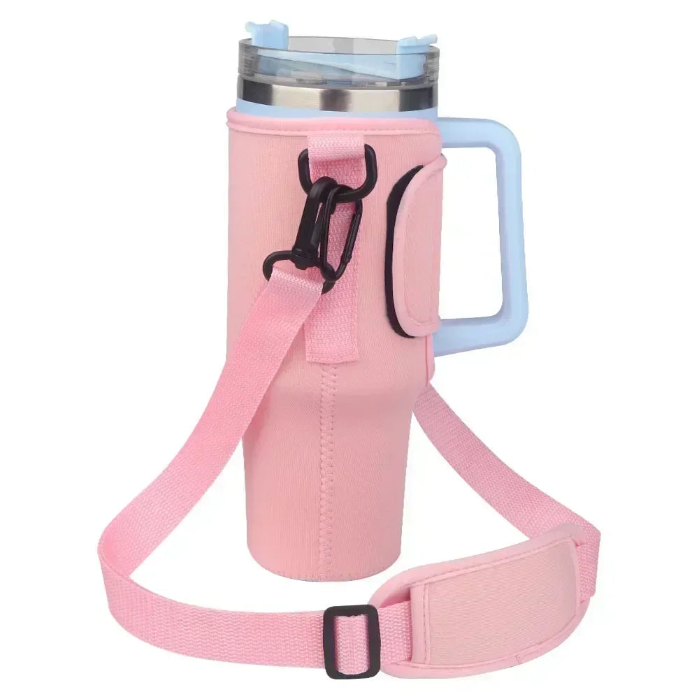 40oz Water Bottle Carrier Pouch with Adjustable Shoulder Strap – Insulated Cover for Thermos, Mug, or Sports Bottle