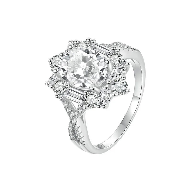 2 Carat Oval Moissanite Engagement Ring – D Color VVS1 Solitaire on 925 Sterling Silver with 18K White Gold Plating for Women