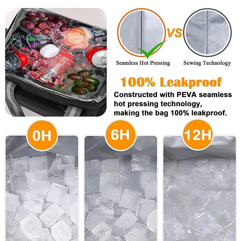 15L Large Insulated Lunch Bag – Waterproof, Leak-Proof Oxford Cloth Tote for Outdoor Picnic, Work, or School
