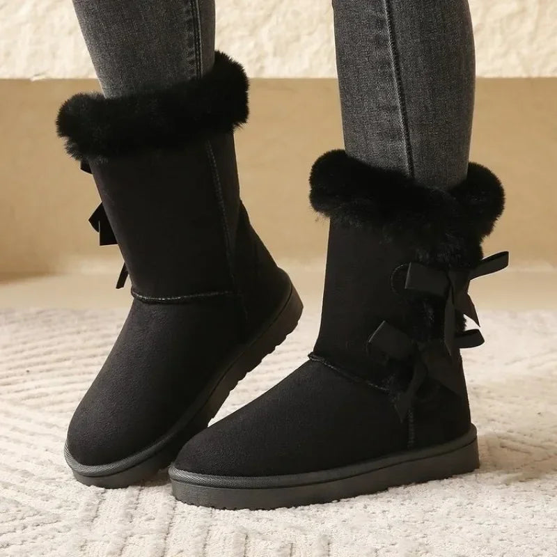Classic Winter Mid-Calf Snow Boots for Women – Thick Plush Lining, Non-Slip Sole, and Retro Button Detail